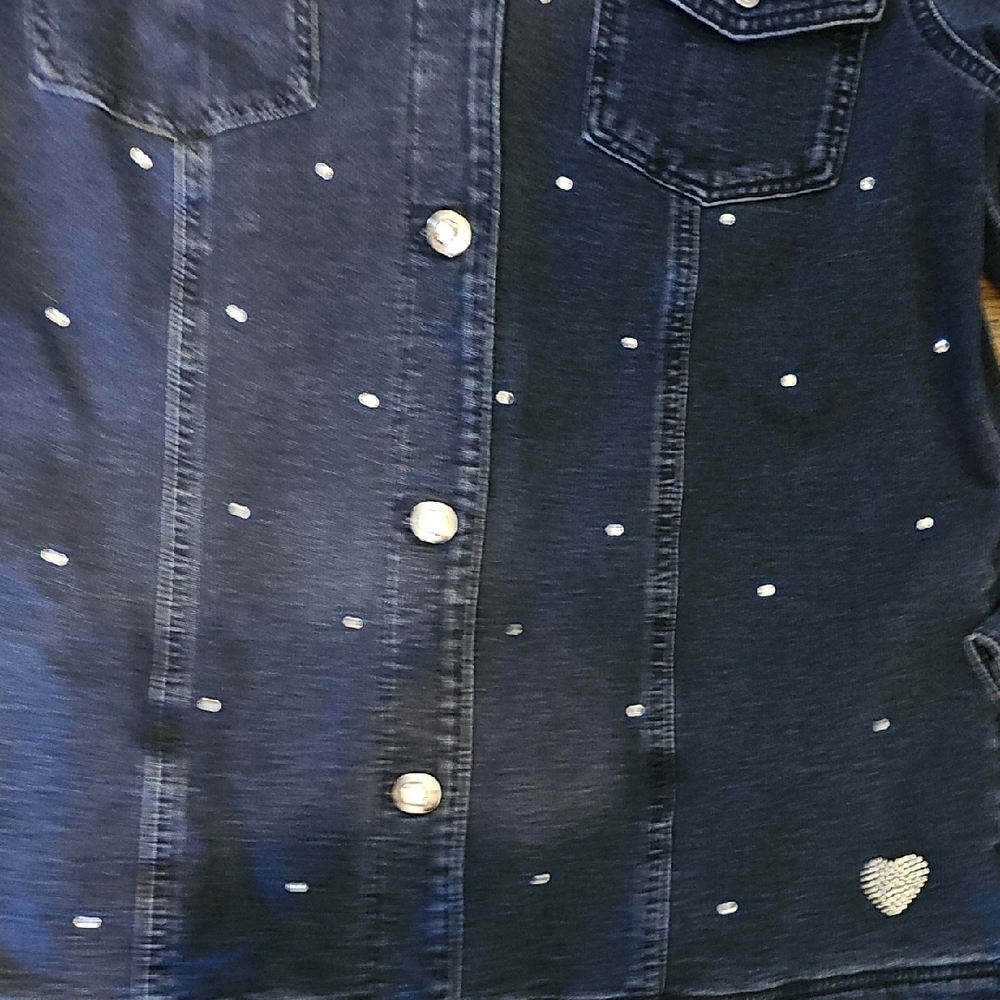 Quacker Factory Blue Jean Jacket Silver Accents Medium Stretch  Coat Vintage - Picture 7 of 8